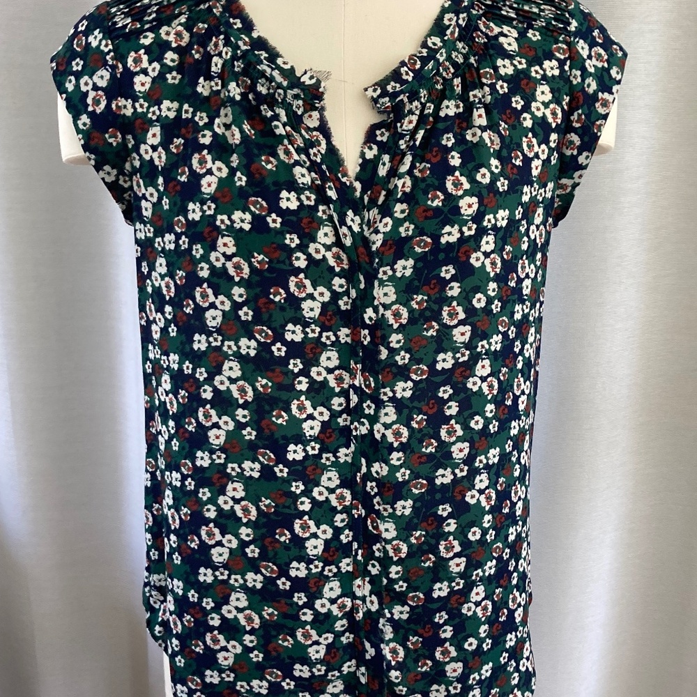 Daniel Rainn Bernal Split Neck Blouse XS Top floral navy / green